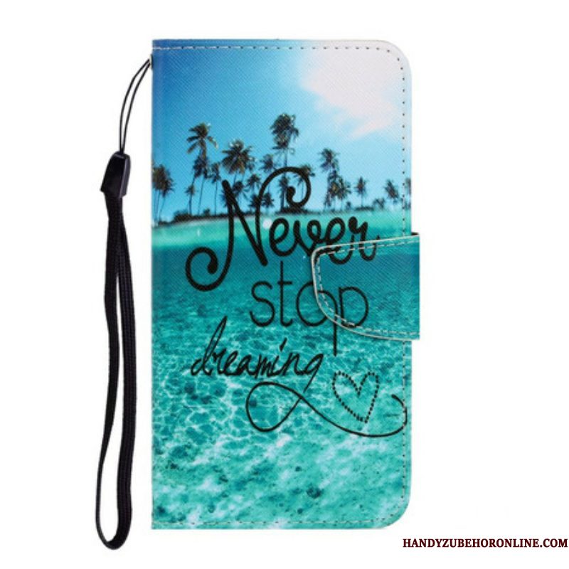 Folio-hoesje voor Samsung Galaxy S21 FE Met Ketting Stop Nooit Met Dromen In Marineblauwe Bandjes