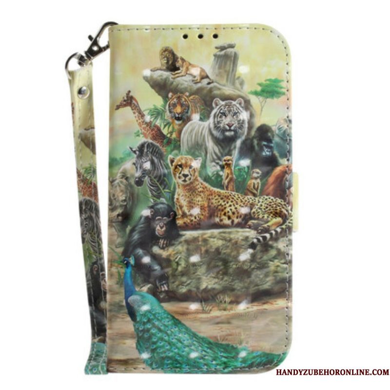 Folio-hoesje voor Samsung Galaxy S21 FE Met Ketting String Safari Dieren