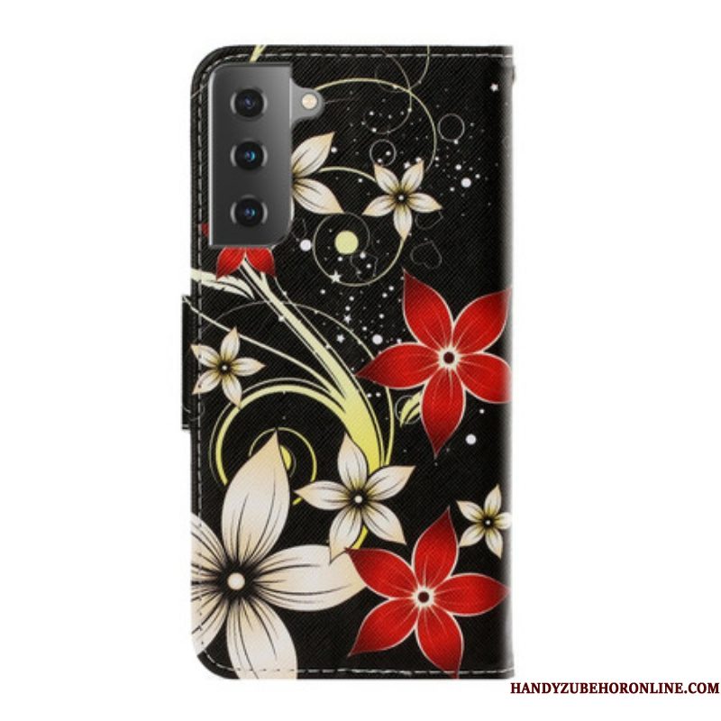 Folio-hoesje voor Samsung Galaxy S21 Plus 5G Met Ketting Kleurrijke Strappy Bloemen