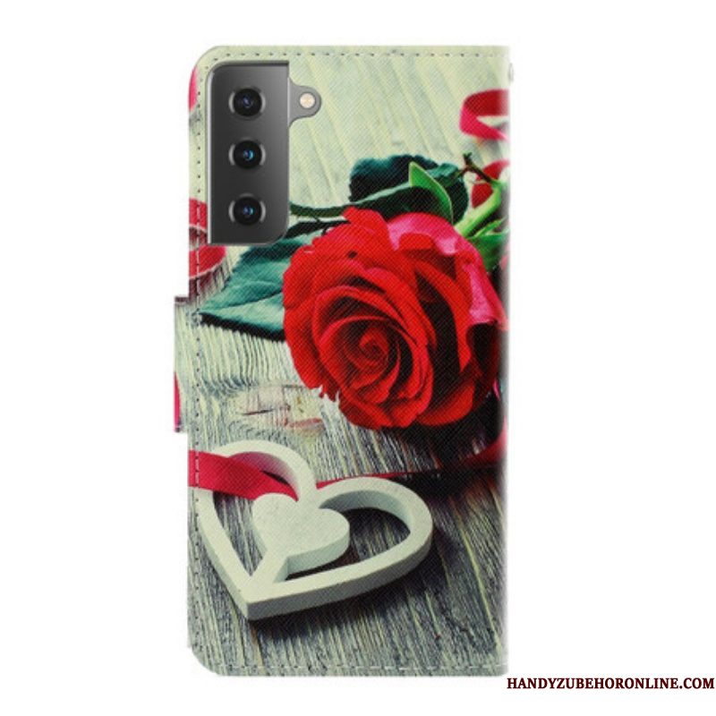 Folio-hoesje voor Samsung Galaxy S21 Plus 5G Met Ketting Romantische Roos Met Riem