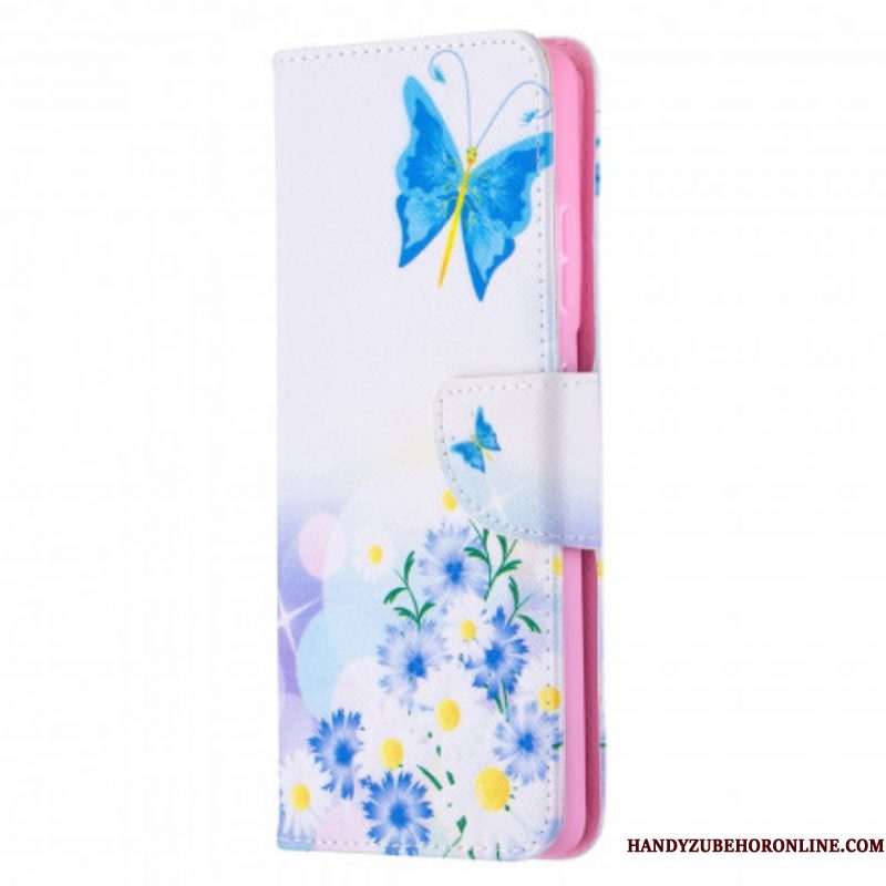 Folio-hoesje voor Samsung Galaxy S21 Ultra 5G Geschilderde Vlinders En Bloemen