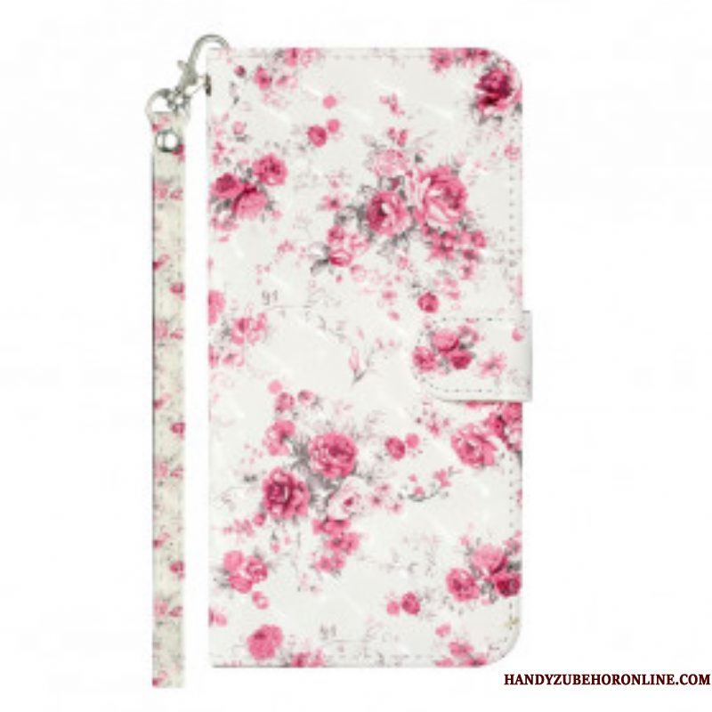 Folio-hoesje voor Samsung Galaxy S21 Ultra 5G Met Ketting Band Lichtvlek Bloemen