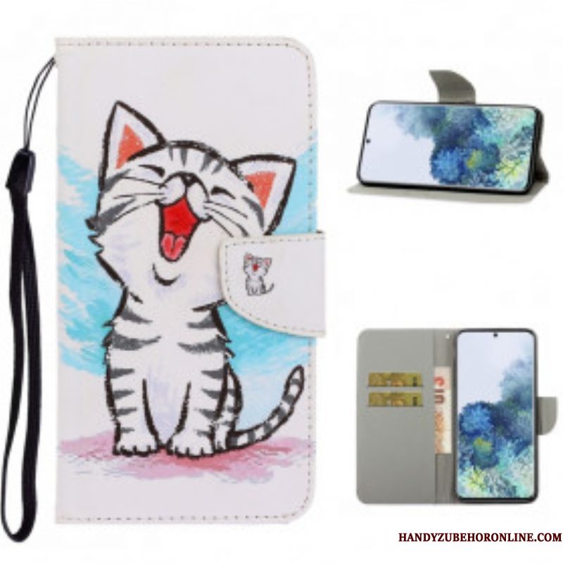 Folio-hoesje voor Samsung Galaxy S21 Ultra 5G Met Ketting Strappy Kleur Kitten