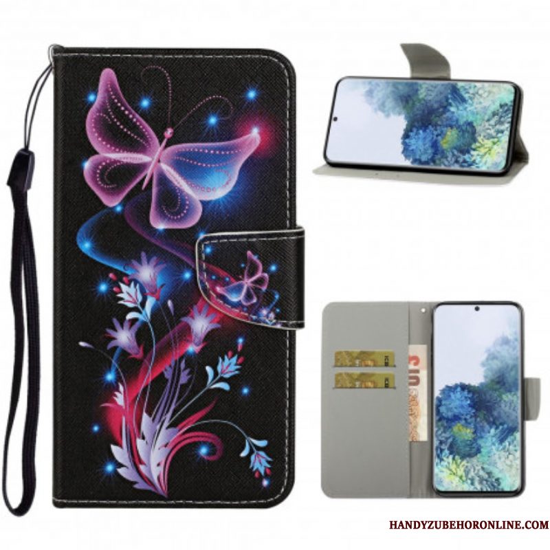 Folio-hoesje voor Samsung Galaxy S21 Ultra 5G Vlinders En Lanyard