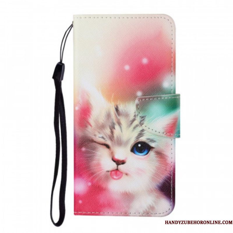 Folio-hoesje voor Samsung Galaxy S22 Plus 5G Koninklijke Kat Met Lanyard