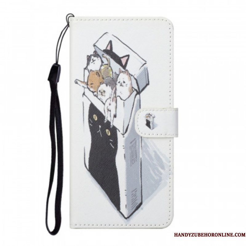 Folio-hoesje voor Samsung Galaxy S22 Plus 5G Met Ketting Levering Katten Met Strings