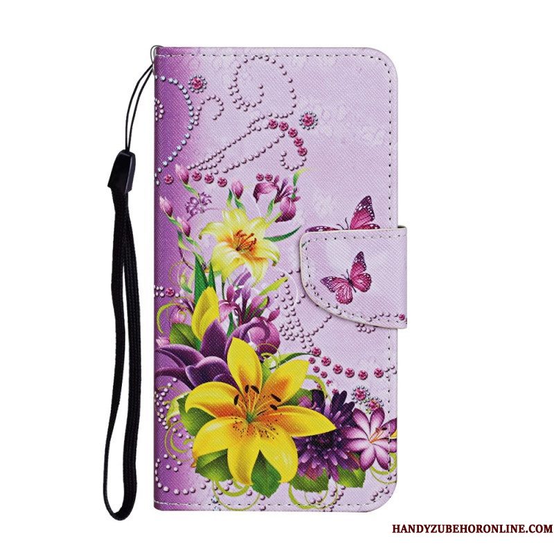 Folio-hoesje voor Samsung Galaxy S22 Ultra 5G Meesterlijke Bloemen Met Riem