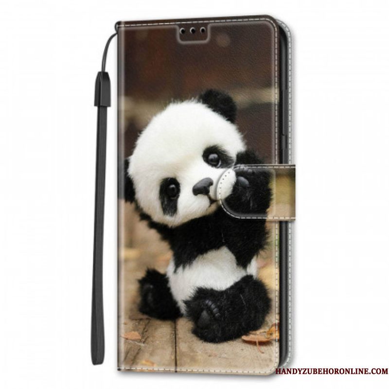 Folio-hoesje voor Samsung Galaxy S22 Ultra 5G Met Ketting Speel Kleine Panda Met Riem