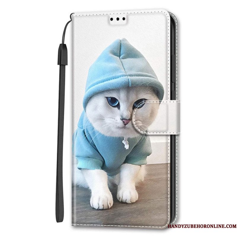 Folio-hoesje voor Samsung Galaxy S22 Ultra 5G Met Ketting String Cat Fan