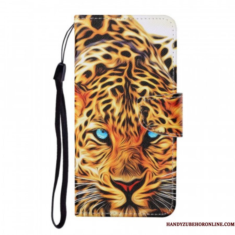 Folio-hoesje voor Samsung Galaxy S22 Ultra 5G Tijger Met Lanyard