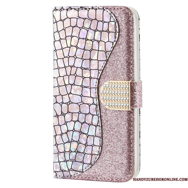 Folio-hoesje voor Samsung Galaxy S23 5G Krokodil Diamanten