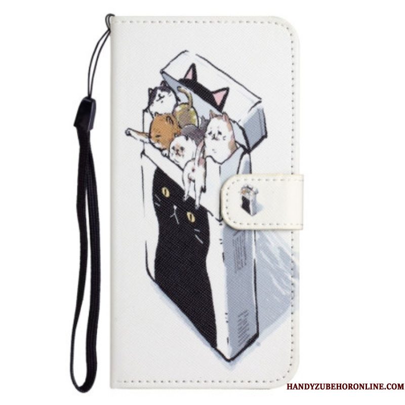 Folio-hoesje voor Samsung Galaxy S23 5G Met Ketting Levering Katten Met Strings