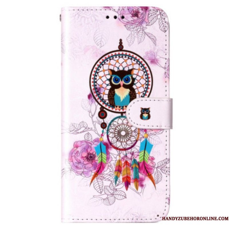 Folio-hoesje voor Samsung Galaxy S23 5G Met Ketting Uil Dromenvanger Met Riem