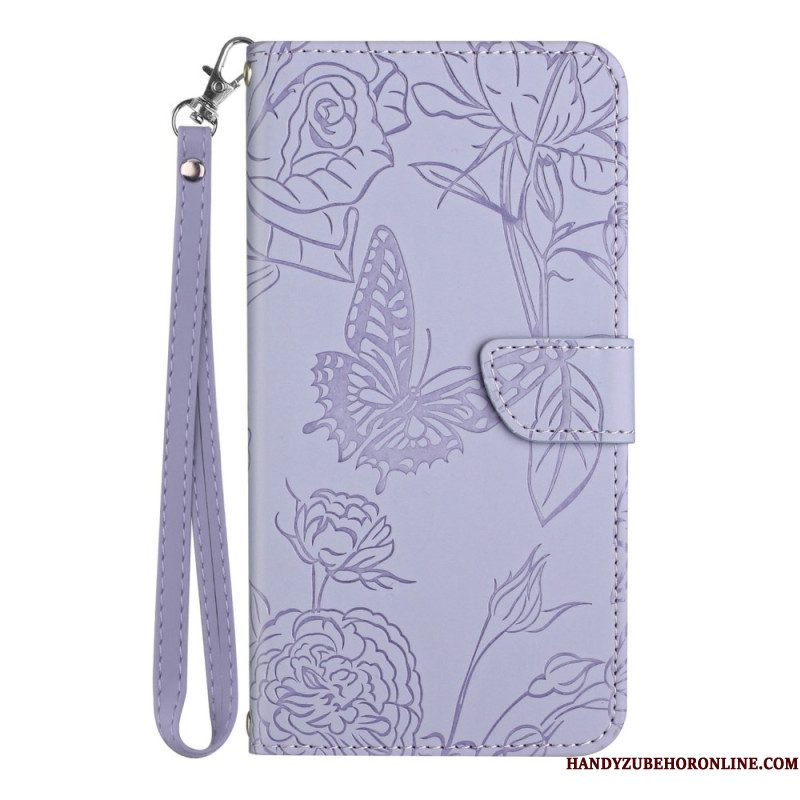 Folio-hoesje voor Samsung Galaxy S23 5G Vlinder Met Lanyard