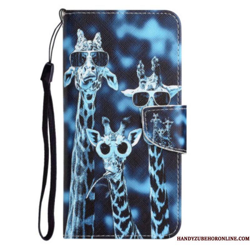 Folio-hoesje voor Samsung Galaxy S23 Plus 5G Met Ketting Alleen Giraffen Met Riemen