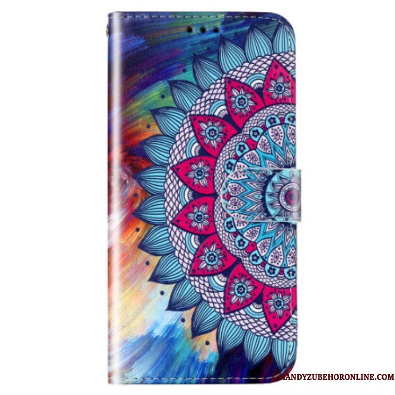 Folio-hoesje voor Samsung Galaxy S23 Plus 5G Met Ketting Kleurrijke Strappy Mandala