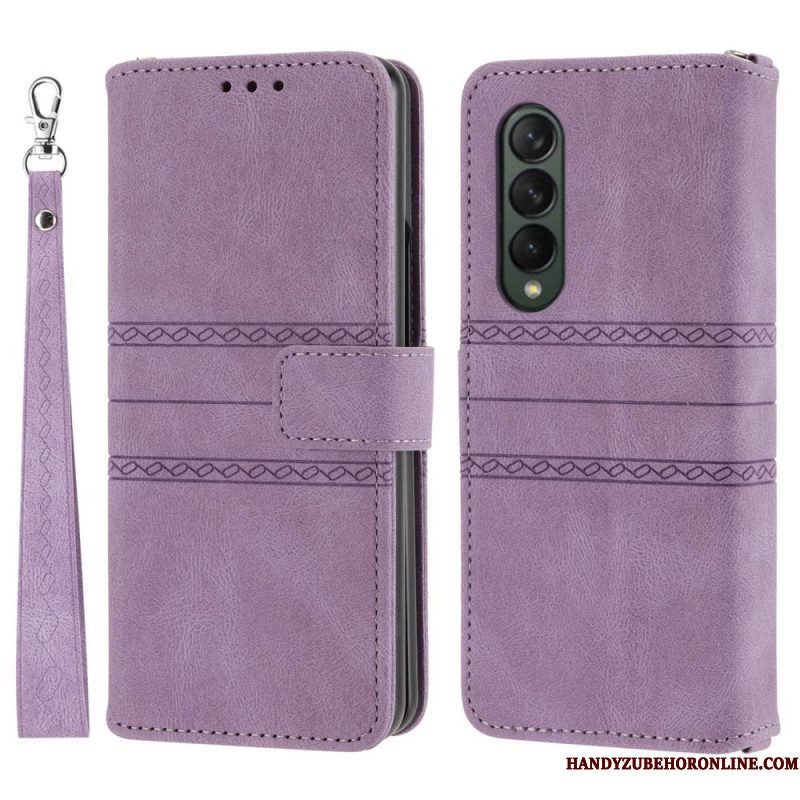 Folio-hoesje voor Samsung Galaxy Z Fold 4 Riempatroon Van Imitatieleer