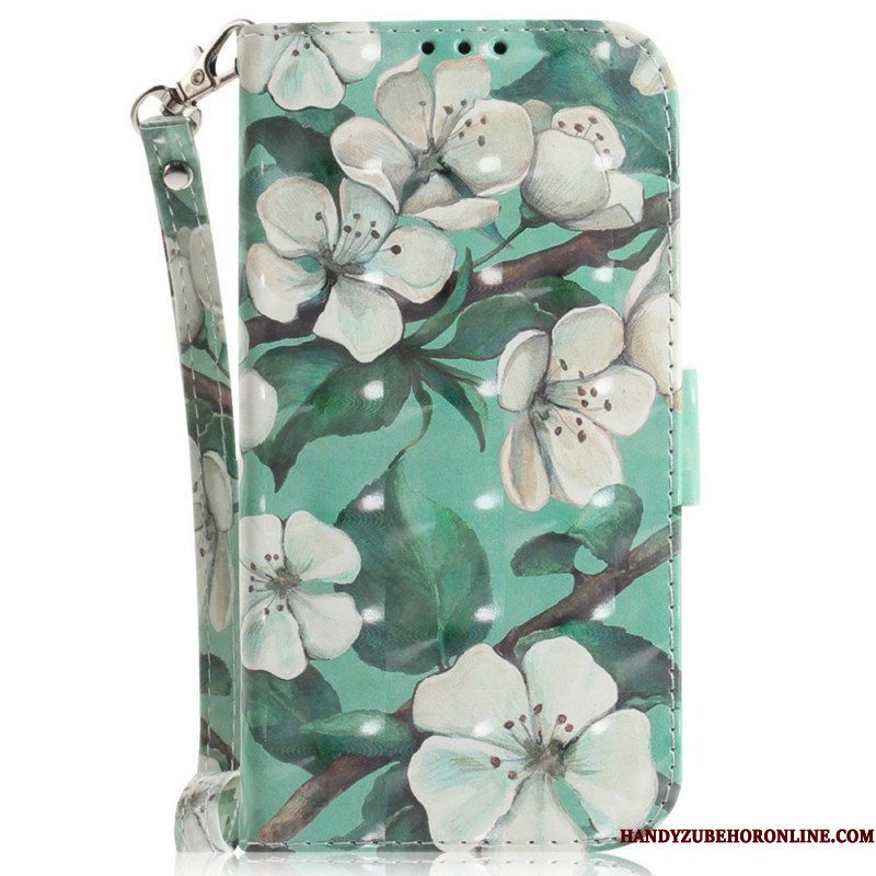 Folio-hoesje voor Sony Xperia 1 IV Met Ketting Witte Bloemen Met Bandjes