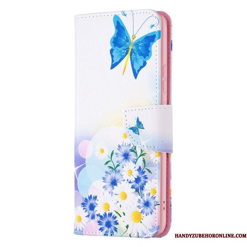 Folio-hoesje voor Xiaomi 12 / 12X Geschilderde Vlinders En Bloemen