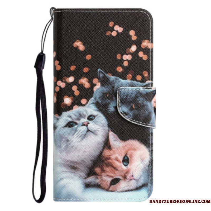 Folio-hoesje voor Xiaomi 12T / 12T Pro Met Ketting Drie Strappy Cats