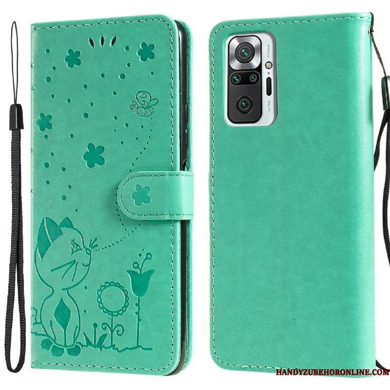 Folio-hoesje voor Xiaomi Redmi Note 10 Pro Met Ketting Kat En Bij Met Lanyard