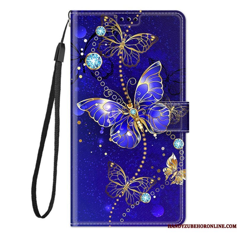 Folio-hoesje voor Xiaomi Redmi Note 10 Pro Met Ketting Riem Vlinders Waaier