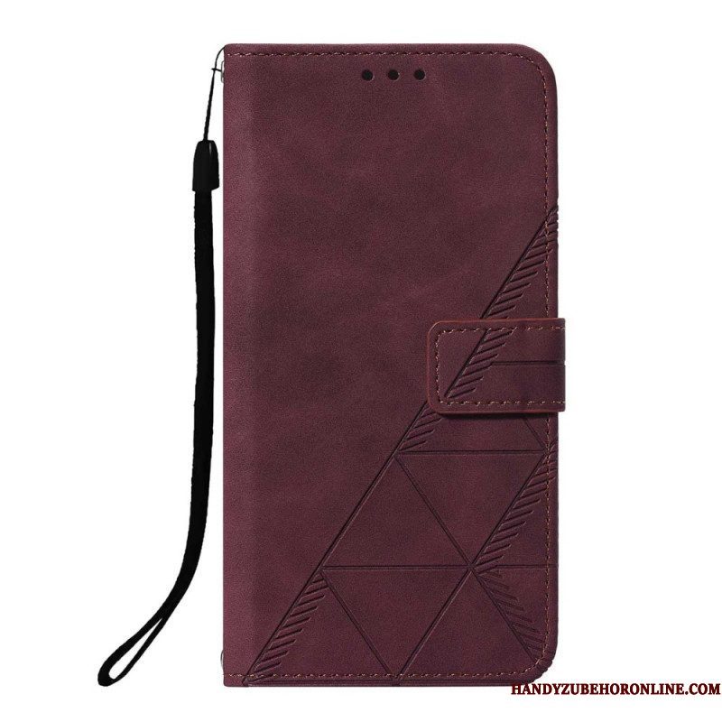 Folio-hoesje voor Xiaomi Redmi Note 10 Pro Met Ketting Strappy Geometrische Lederen Stijl