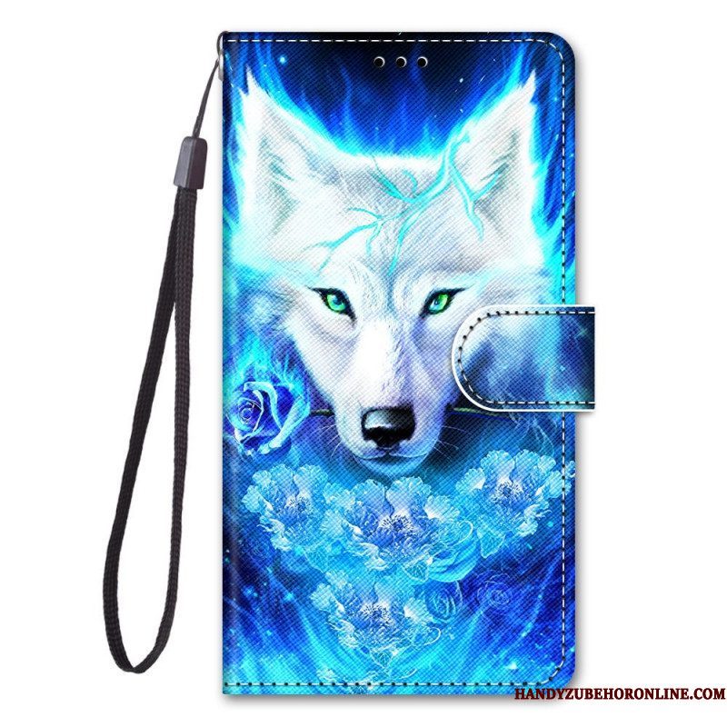 Folio-hoesje voor Xiaomi Redmi Note 11 Pro Plus 5G Met Ketting Lanyard Wolf