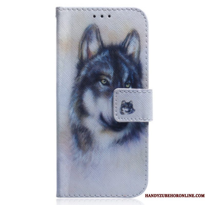 Folio-hoesje voor Xiaomi Redmi Note 12 5G Met Ketting Strappy Aquarel Wolf