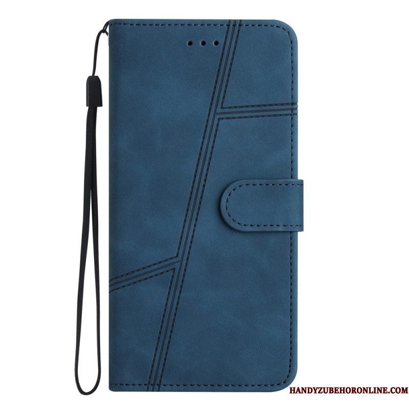 Folio-hoesje voor Xiaomi Redmi Note 12 5G Met Ketting Strappy Geometrische Lederen Stijl