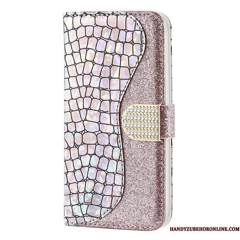 Folio-hoesje voor iPhone 13 Mini Krokodil Diamanten