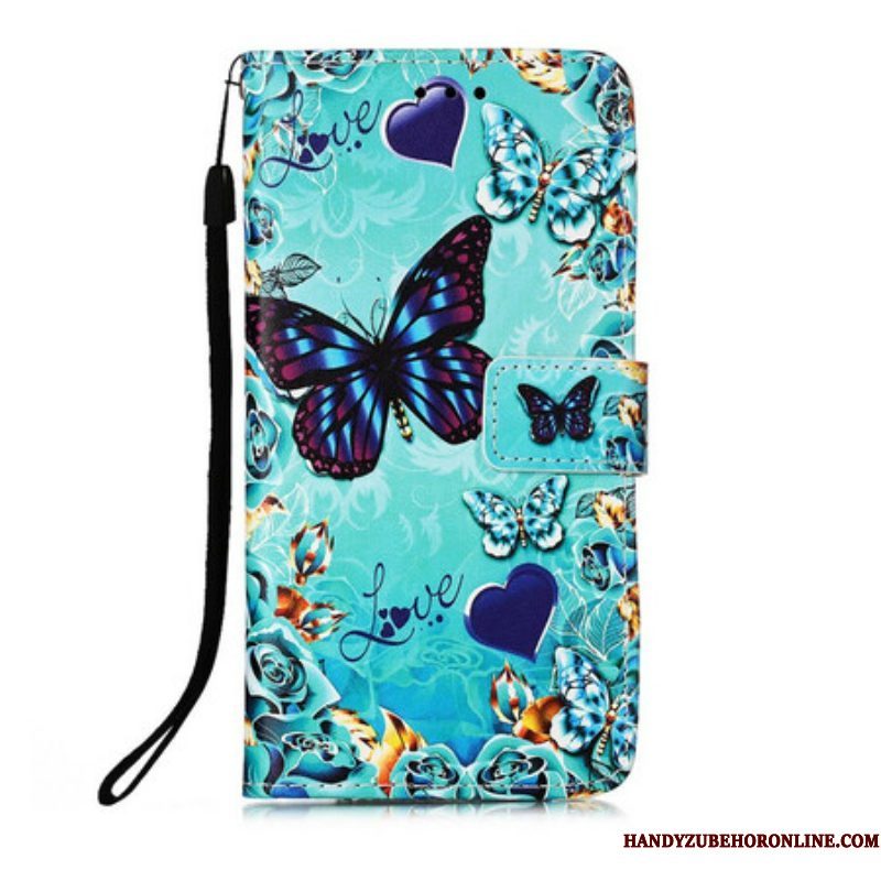 Folio-hoesje voor iPhone 13 Mini Met Ketting Hou Van Vlinders Strappy