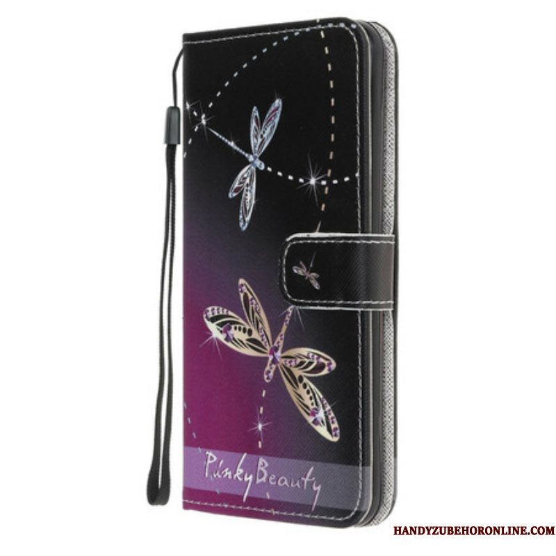Folio-hoesje voor iPhone 13 Mini Met Ketting Strappy Libellen