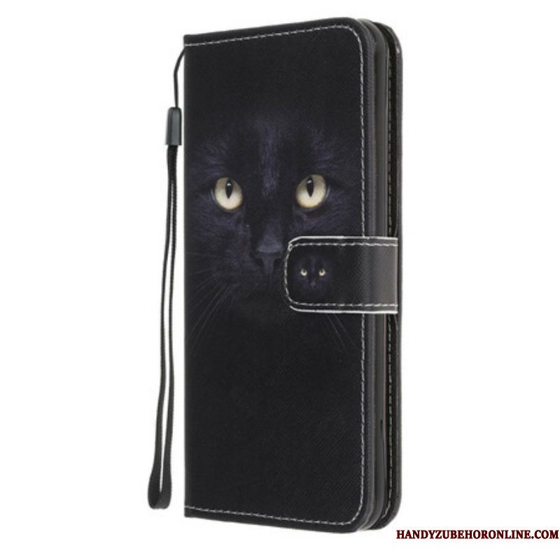 Folio-hoesje voor iPhone 13 Mini Met Ketting Strappy Zwarte Kattenogen