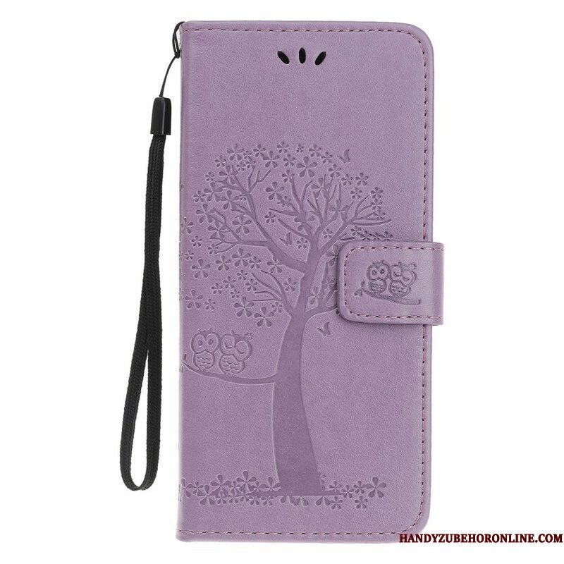 Folio-hoesje voor iPhone 13 Mini Met Ketting String Boom En Uilen