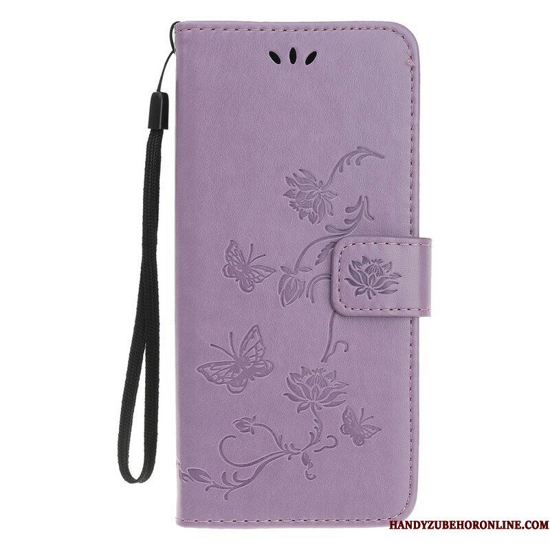 Folio-hoesje voor iPhone 13 Mini Met Ketting Vlinders En Bloemen Riem