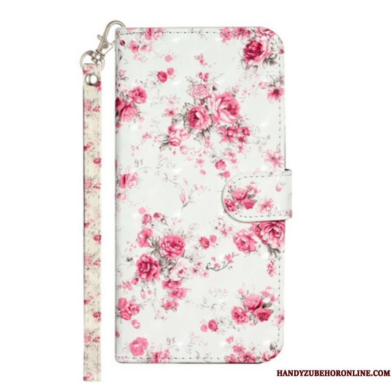 Folio-hoesje voor iPhone 13 Pro Max Met Ketting Band Lichtvlek Bloemen