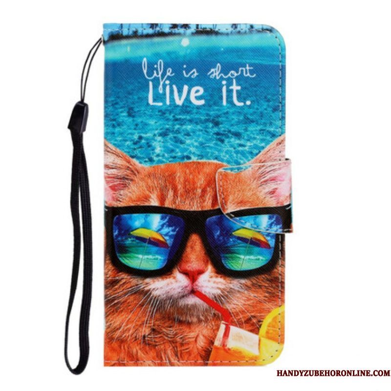 Folio-hoesje voor iPhone 13 Pro Met Ketting Kat Live It Strappy