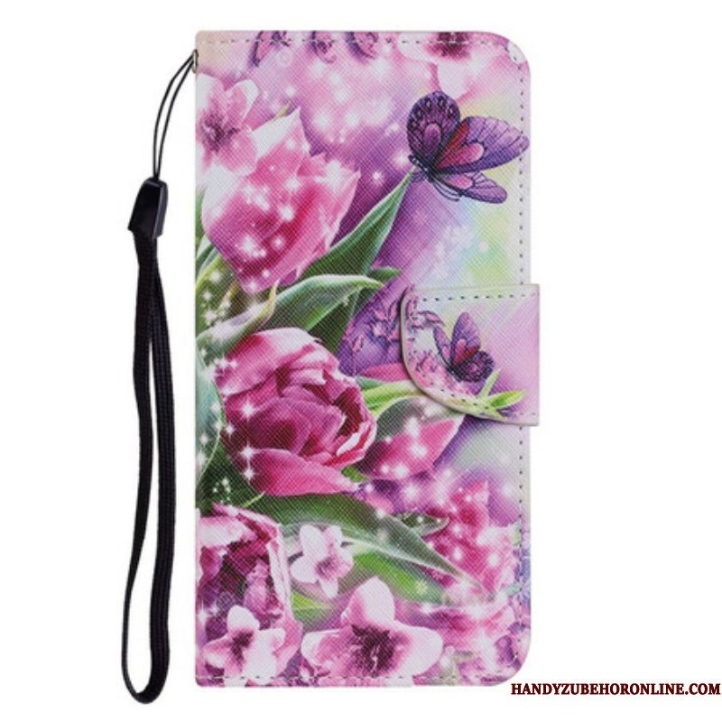 Folio-hoesje voor iPhone 13 Pro Vlinders En Tulpen