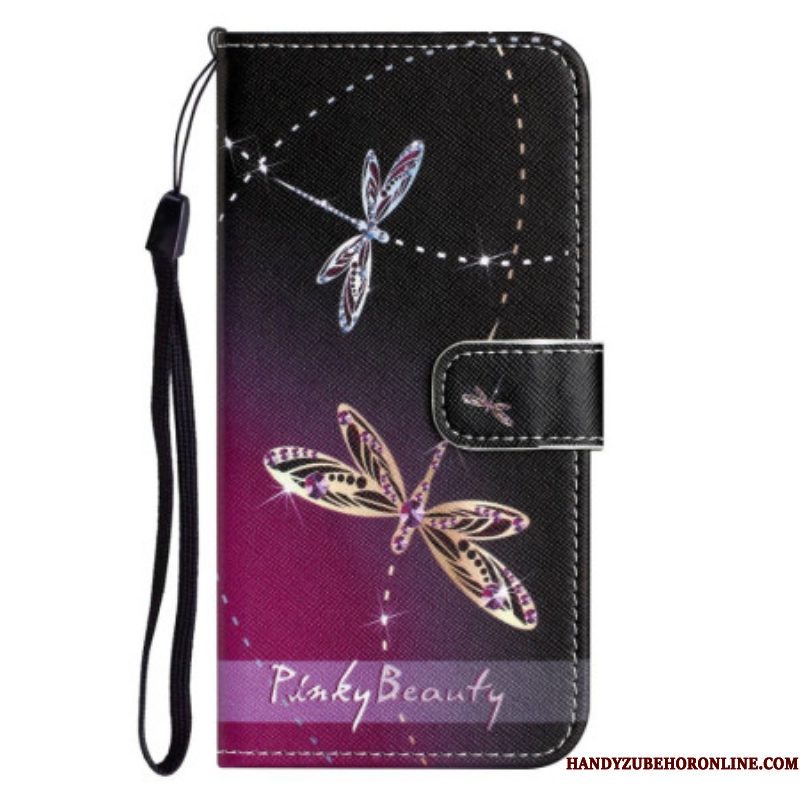 Folio-hoesje voor iPhone 14 Plus Met Ketting Strappy Libellen