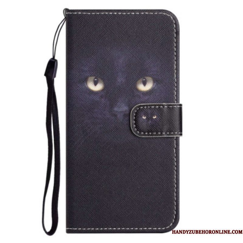 Folio-hoesje voor iPhone 14 Plus Met Ketting Zwarte Kat Met Riem