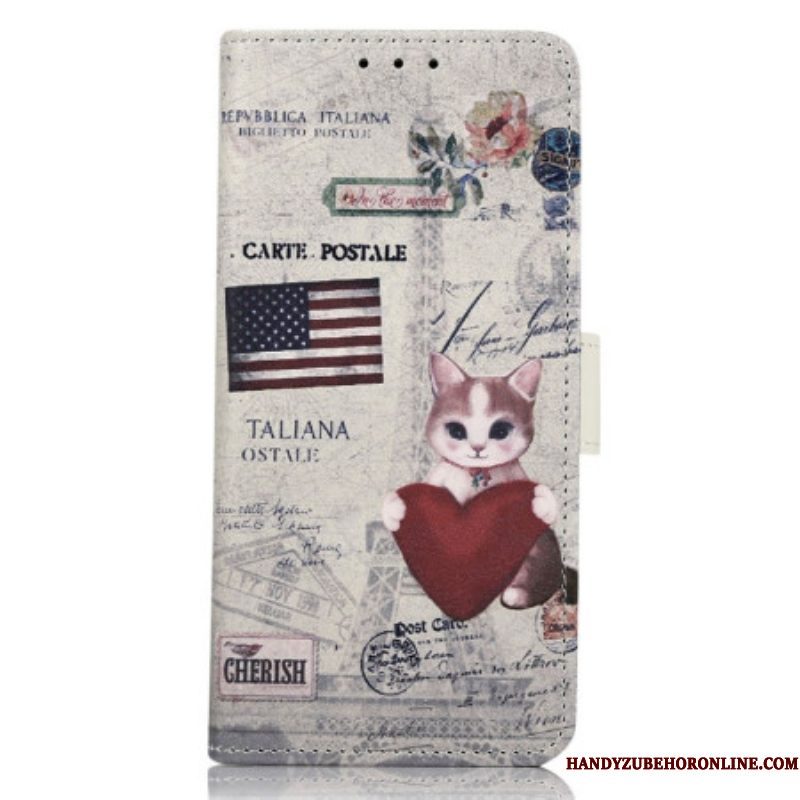 Folio-hoesje voor iPhone 14 Pro Max Reiziger Kat