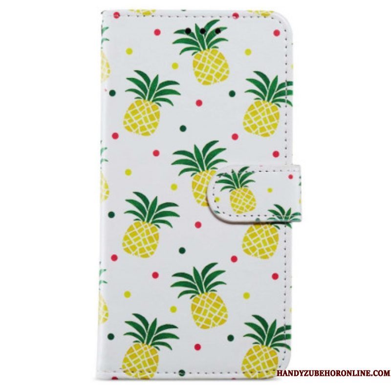 Folio-hoesje voor iPhone 15 Met Ketting Ananas Met Bandje