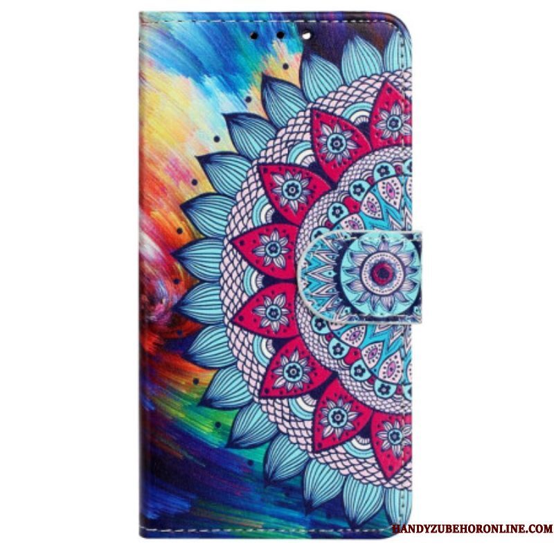 Folio-hoesje voor iPhone 15 Met Ketting Flitsende Mandala Met Riempje