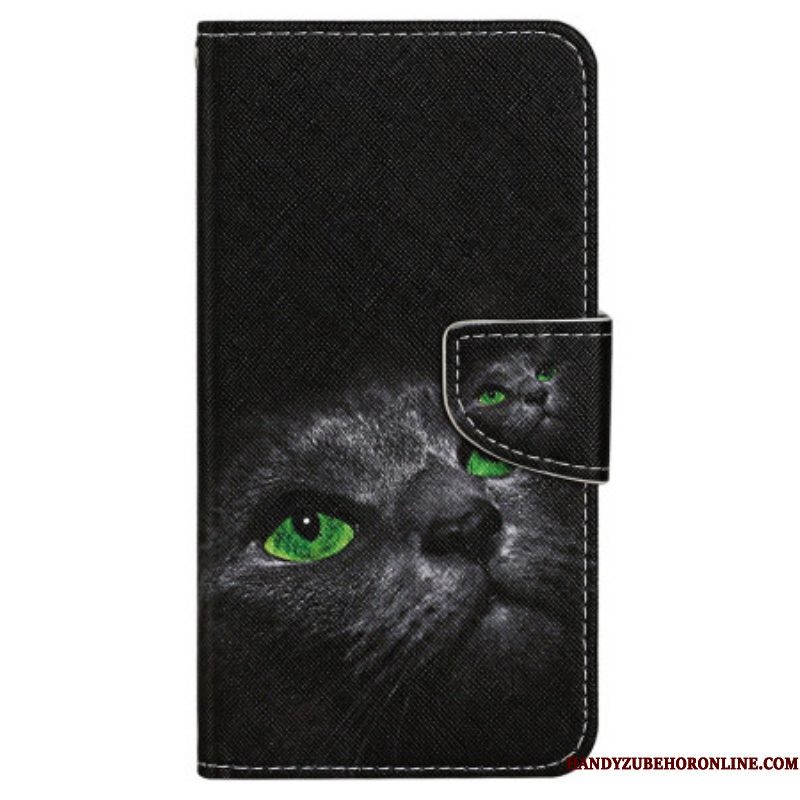 Folio-hoesje voor iPhone 15 Met Ketting Kat Met Groene Ogen En Riem