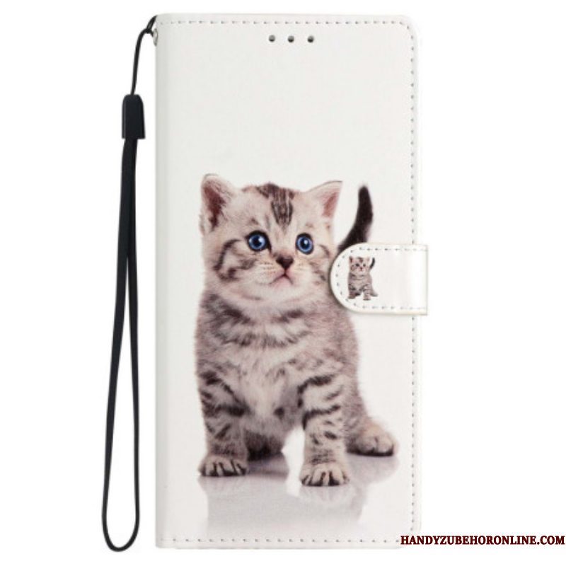 Folio-hoesje voor iPhone 15 Met Ketting Schattige Kat Met Riem