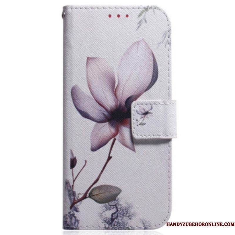 Folio-hoesje voor iPhone 15 Oudroze Bloem