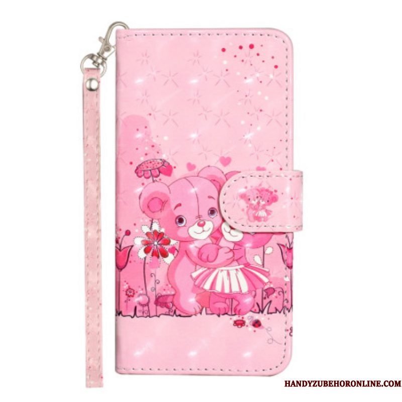 Folio-hoesje voor iPhone 15 Plus Met Ketting 3d Teddyberen Met Riem