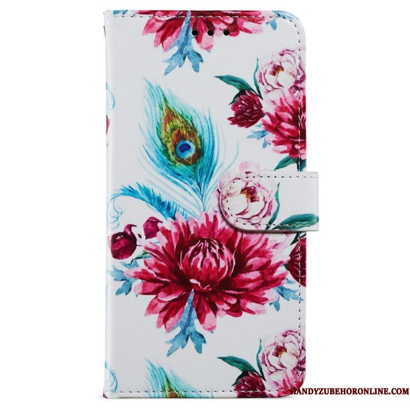 Folio-hoesje voor iPhone 15 Plus Met Ketting Bloemen Met Riempje