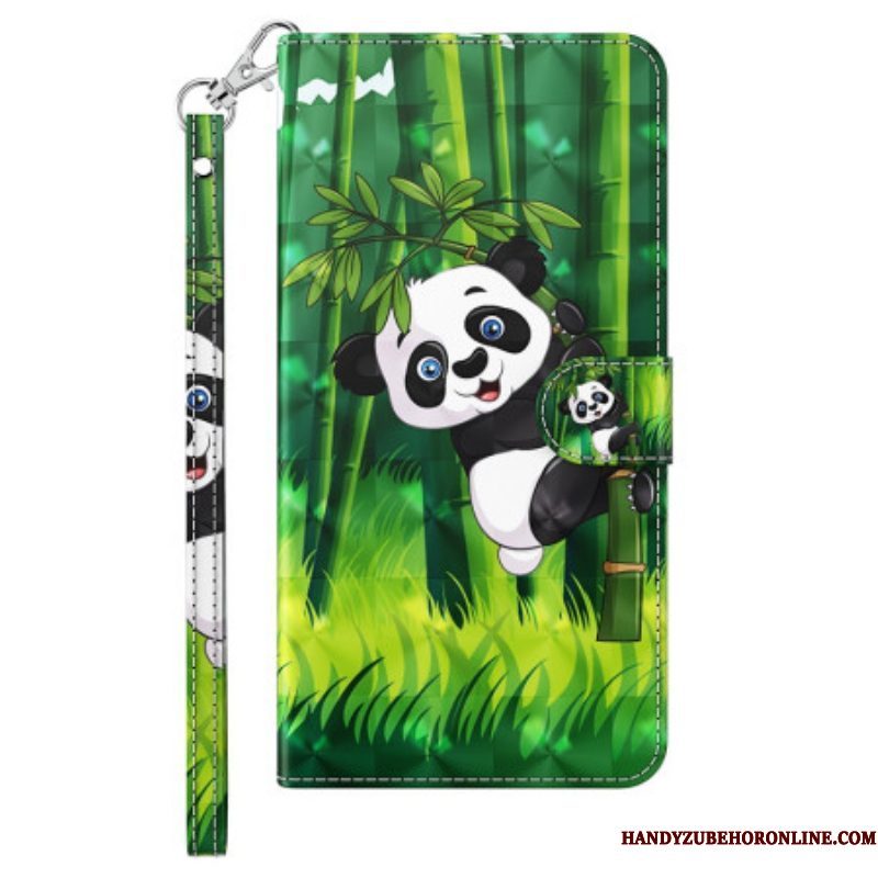 Folio-hoesje voor iPhone 15 Pro Max Met Ketting 3d Bamboe Panda Met Riem